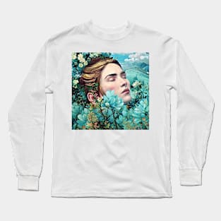 Woman in blue mood Long Sleeve T-Shirt